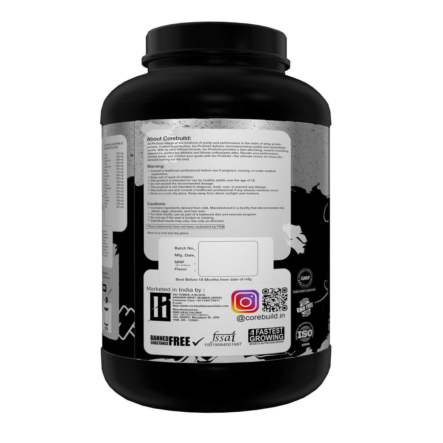 CoreBuild Iso ProGold Whey Protein Powder | Ultra-Pure Isolate + Concentrate