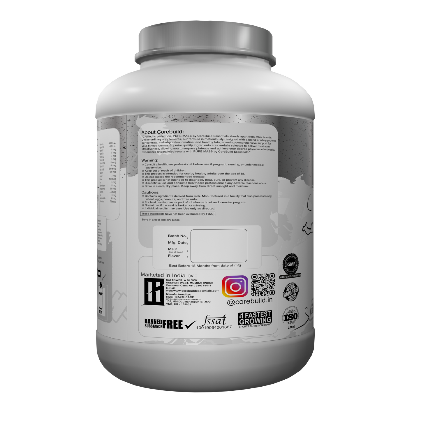 CoreBuild Pure Mass Gainer Powder | High-Calorie Muscle Builder | Vitamins & Minerals | Clean Bulking & Faster Recovery