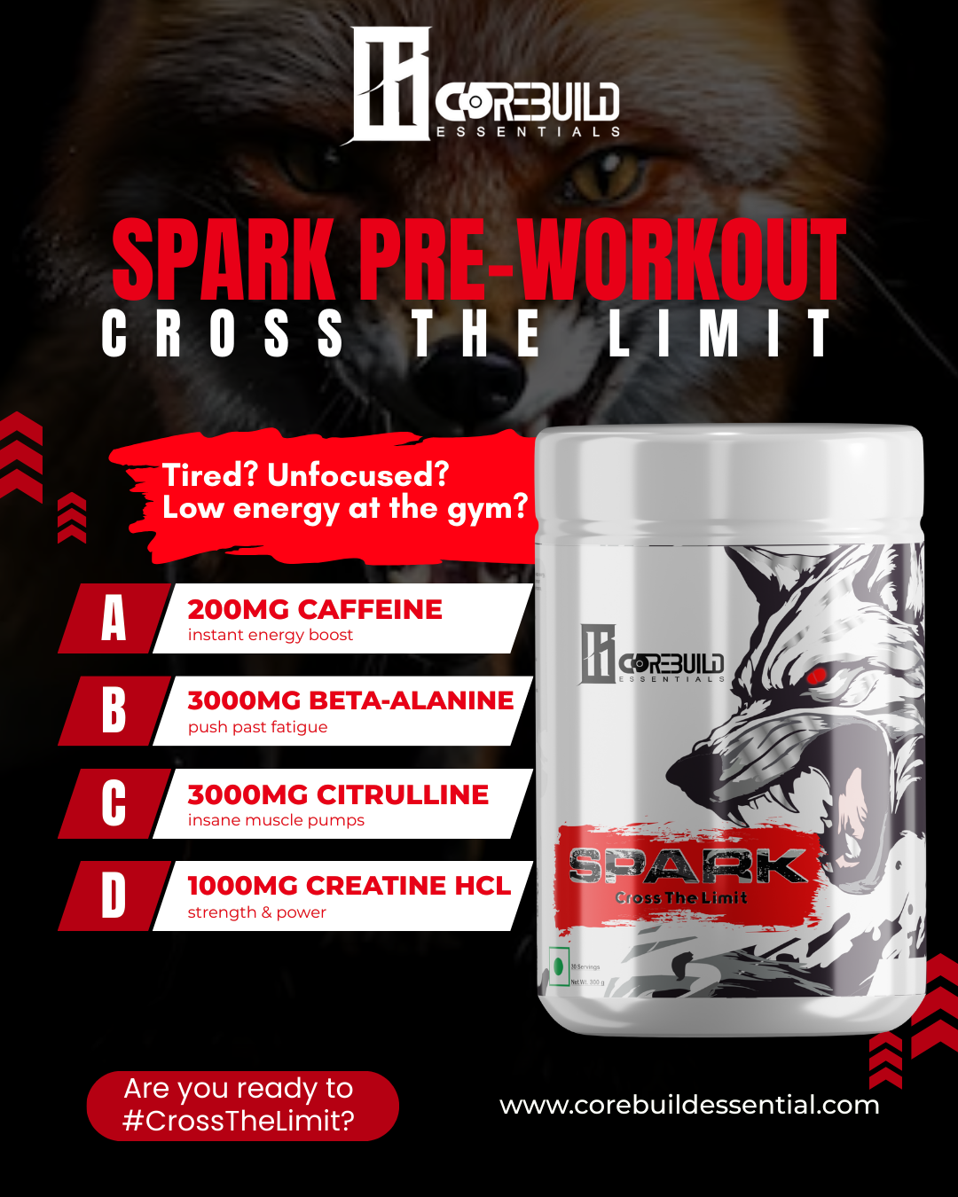 CoreBuild Spark – Advanced Pre-Workout Supplement for Energy, Focus & Strength