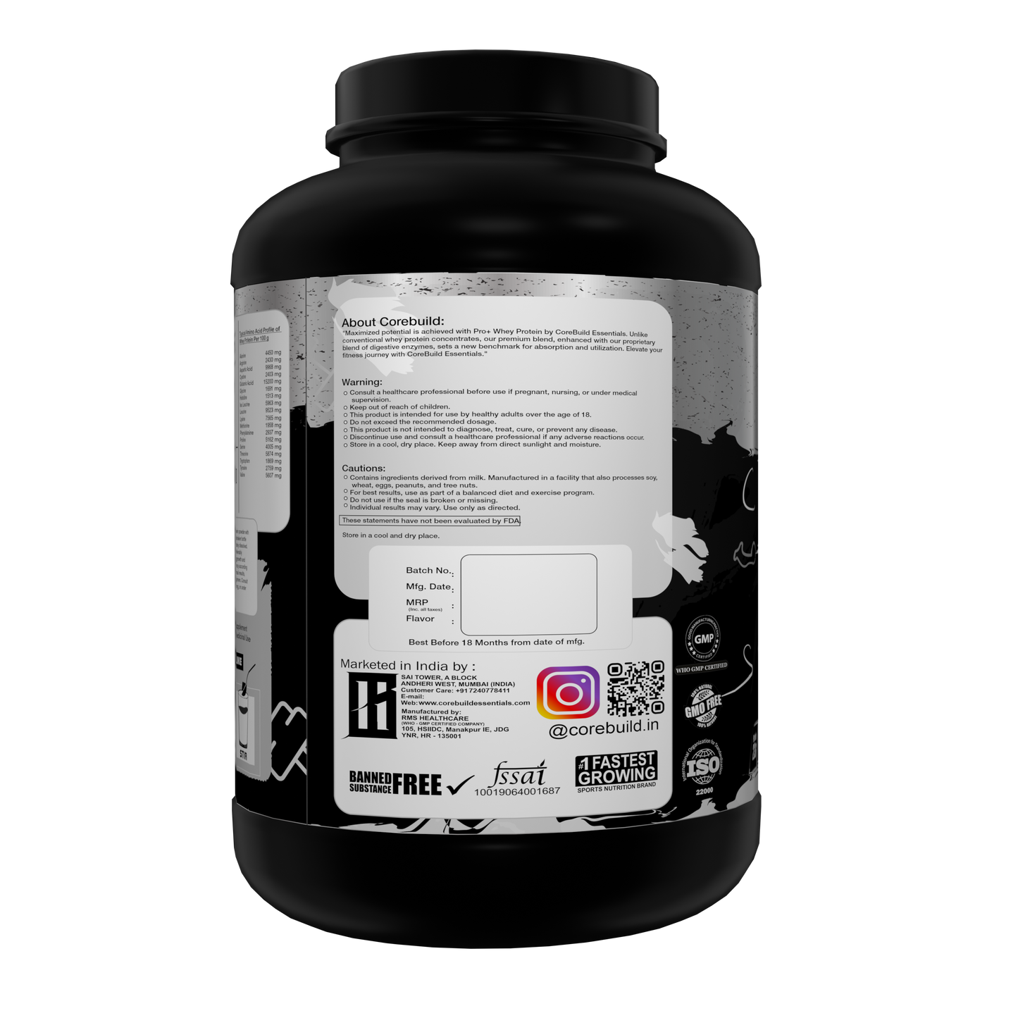 CoreBuild Pro+ Whey Protein Supplement | Fast Absorption & Muscle Recovery | 23g Protein Powder